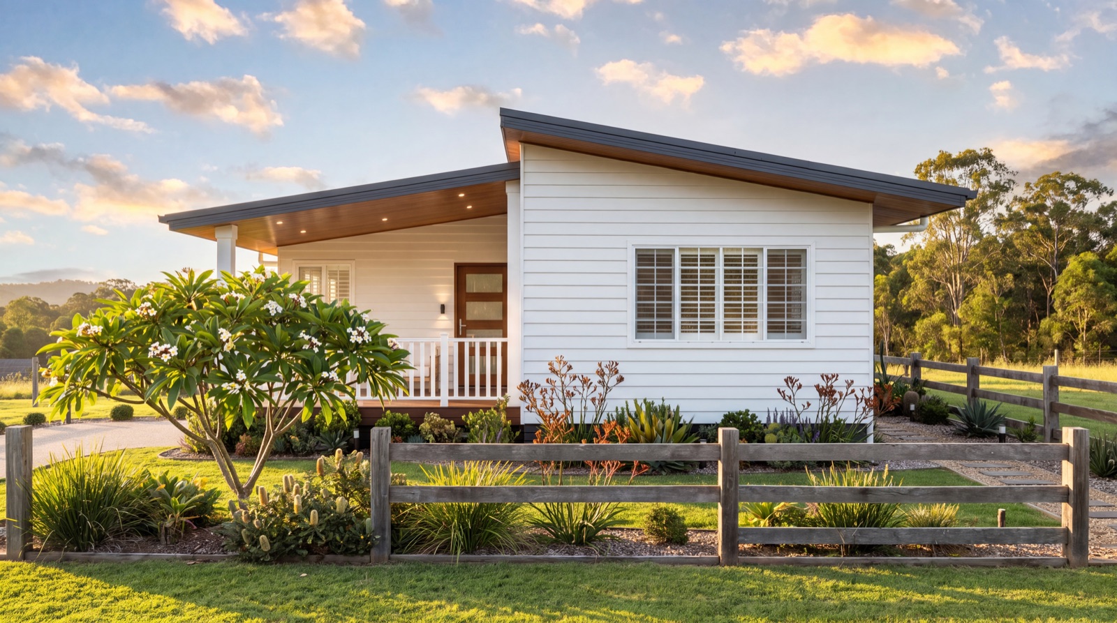EVOKE exterior — front elevation in late afternoon hinterland light
