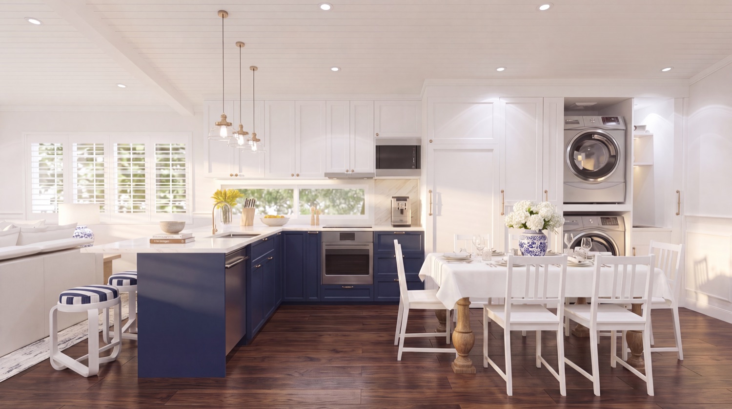 EVOKE Hamptons kitchen toward dining