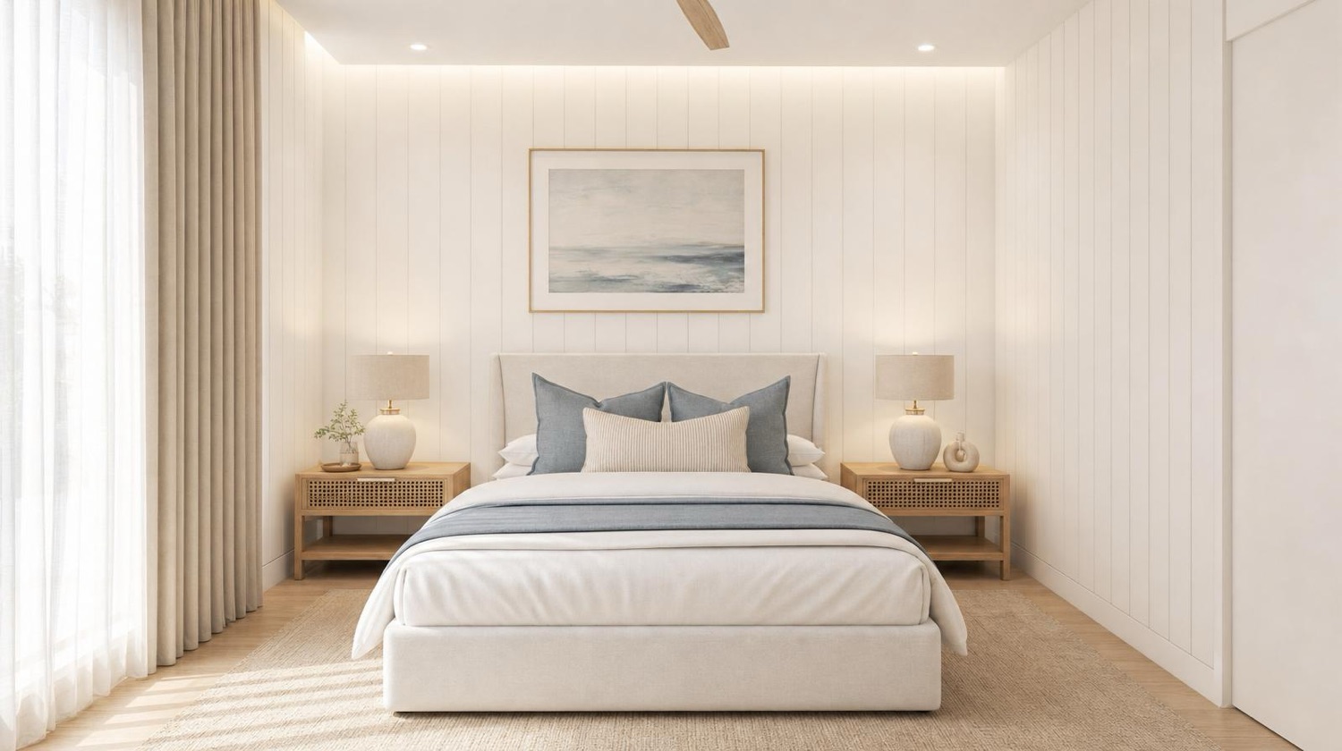 NOMI Kin Coastal Luxe Bedroom — wide